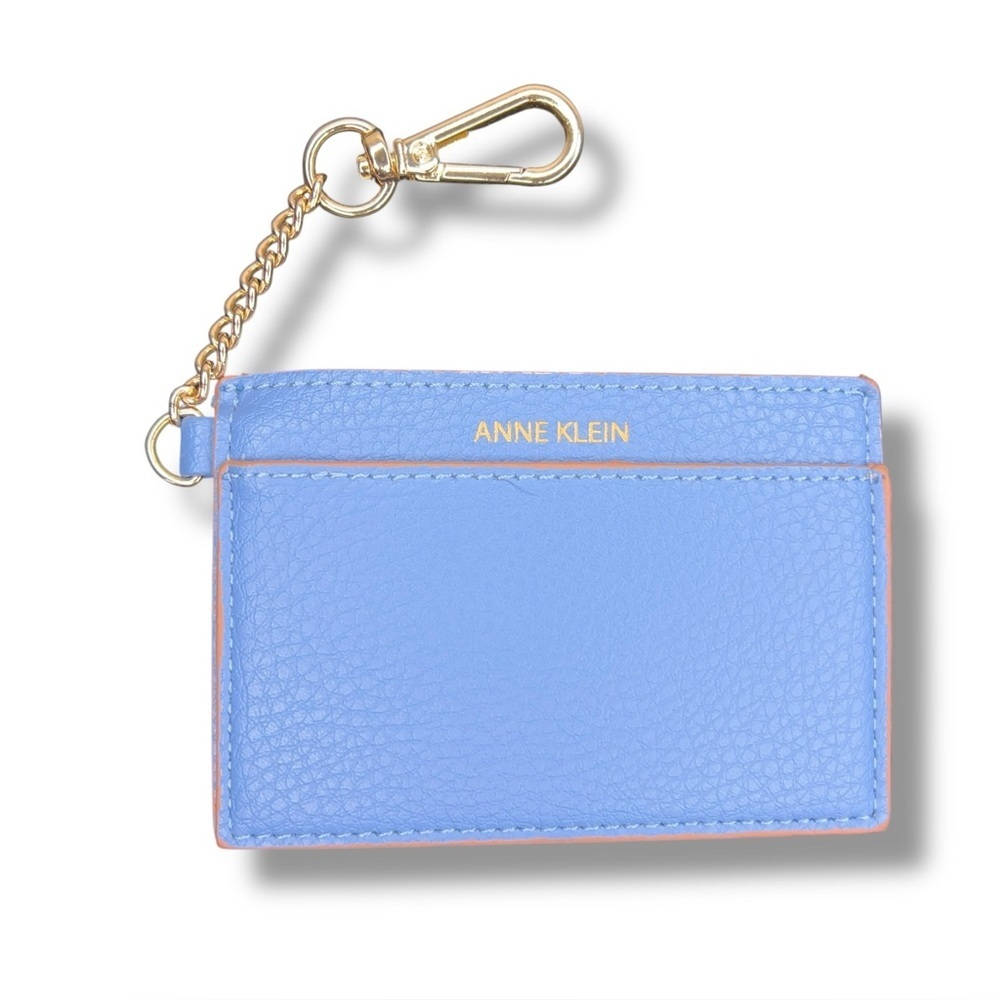 Anne Klein Periwinkle Blue Faux Vegan Leather Card Holder Pastel Clip On